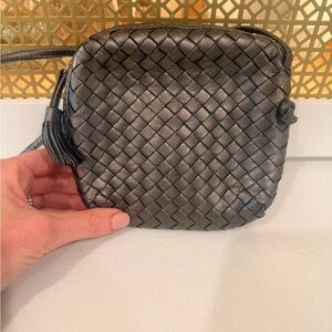 Bottega Veneta Metallic Gray Woven Crossbody Mini Bag